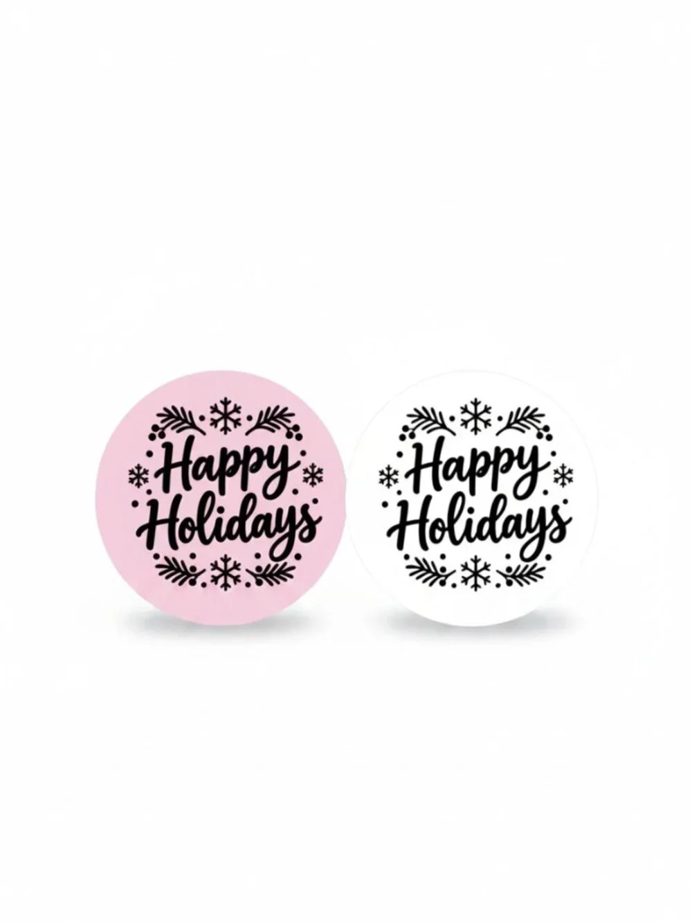 100 Happy Holidays Stickers 2in Round Pink/White Packaging Labels Small Business